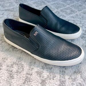 MICHAEL Michael Kors Black Leather Slip-On Sneakers Black Perforated Shoes